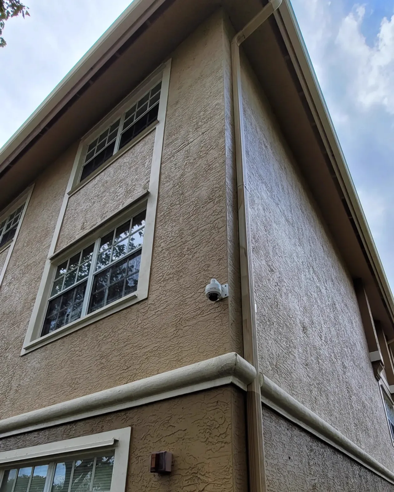Camera installed on a building corner