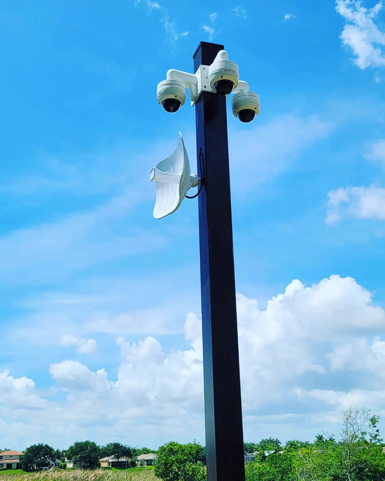 Camera pole with wireless bridge dish